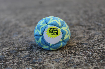 Static Glow footbag in light blue with glow-in-the-dark synthetic suede 